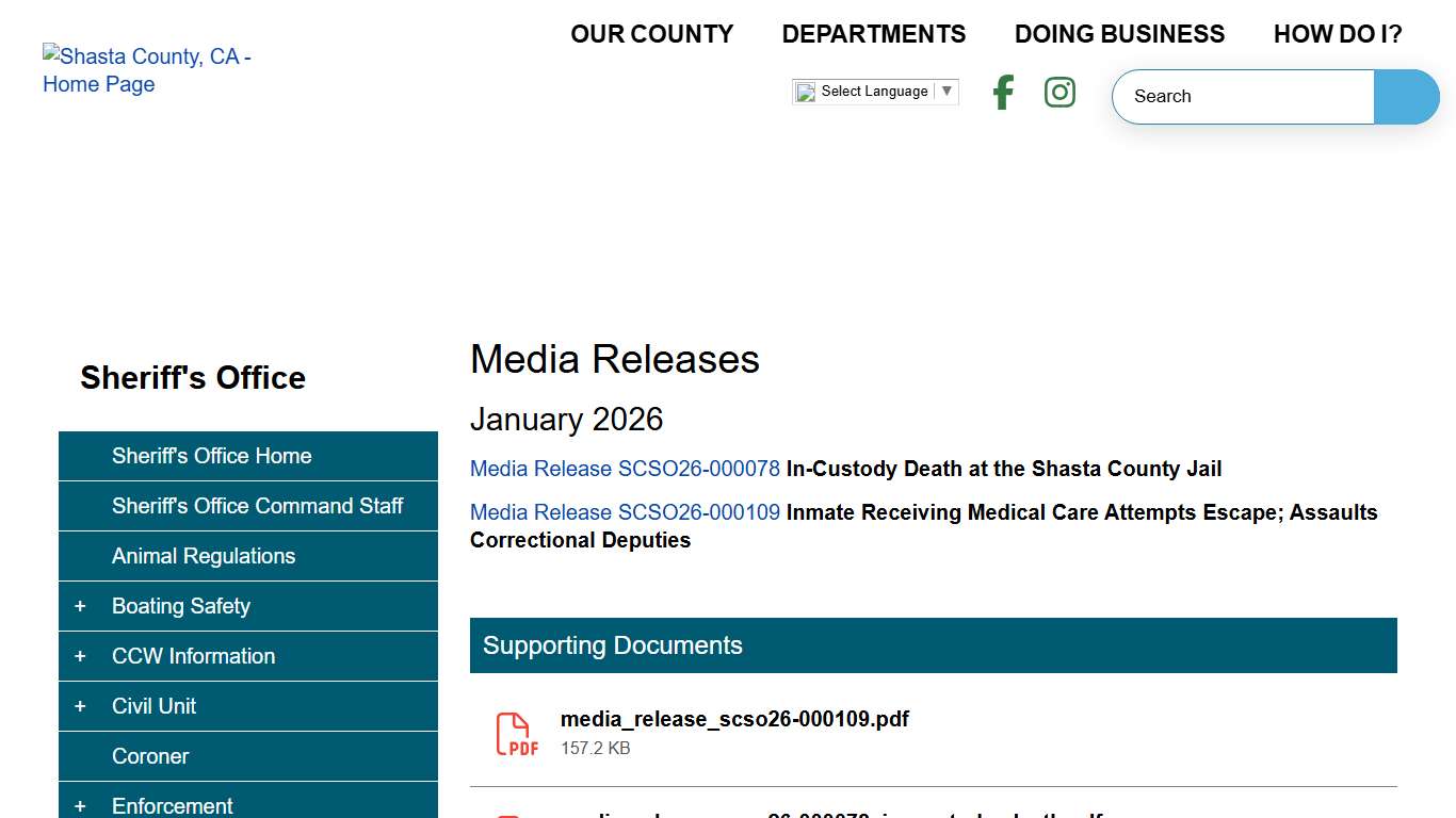 Media Releases Shasta County CA